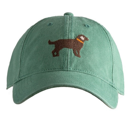 Chocolate Lab on Moss Needlepoint Hat– Harding-Lane – Harding Lane