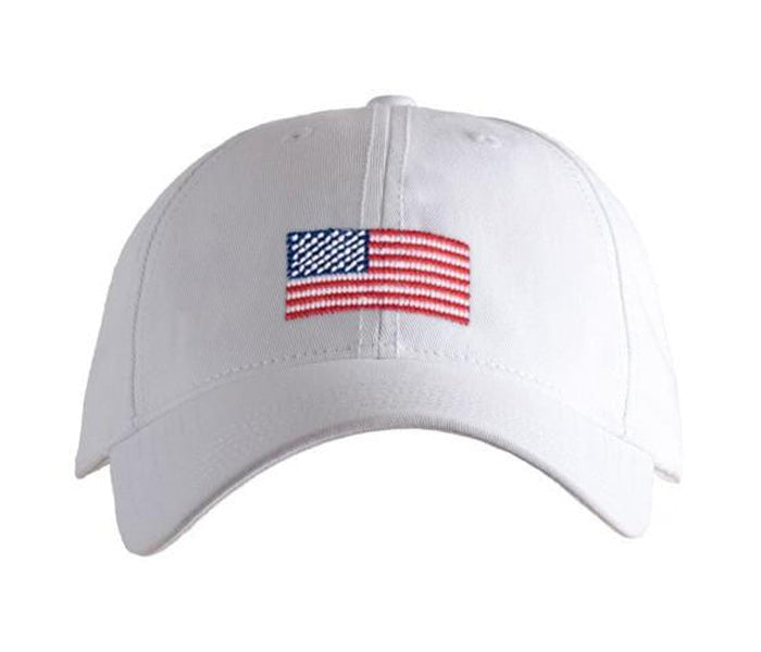 American Flag on White Needlepoint Hat – Harding-Lane – Harding Lane