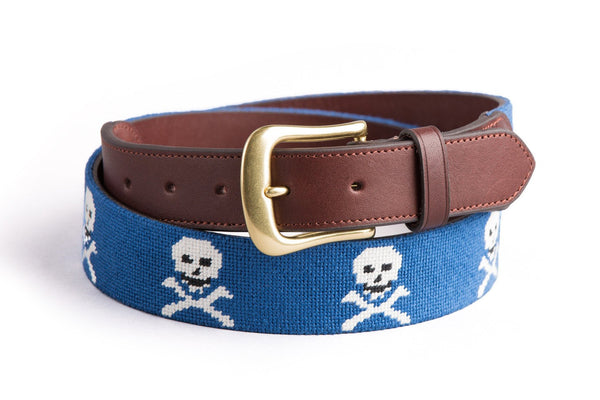 Skull & Bones Needlepoint Belt - Atlantic Blue