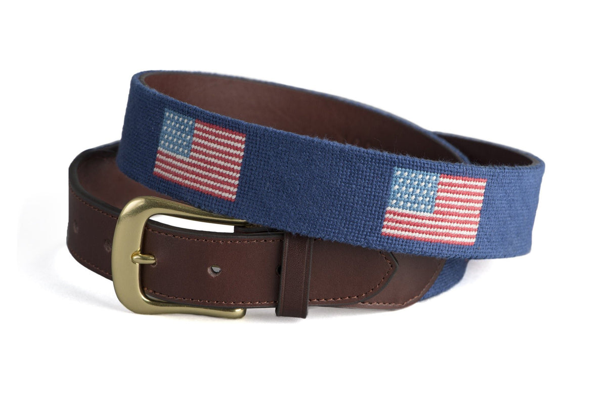 American Flag on Navy Needlepoint Belt – Harding-Lane – Harding Lane
