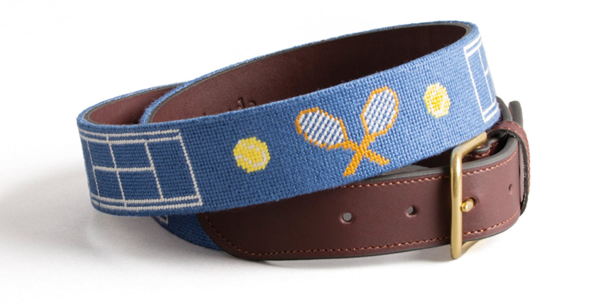 Tennis Needlepoint Belt - Navy